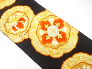 アンティーク　鏡裏に華紋・桐模様織り出し袋帯（着用可）